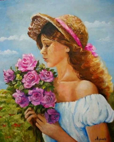 Современная итальянская художница Анна Рита Анджолели специализируется на реалистичной портретной живописи В творчестве предпочитает работу маслом и крупные планы, используя контрасты светотени,