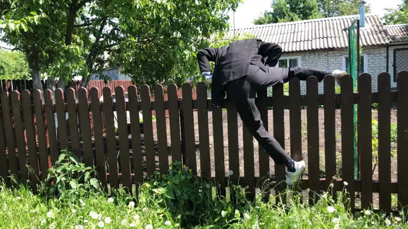 Дачная кража. Мужчина у забора. Кот выглядывает из за забора. Человек у забора. Анекдот про да и нет.